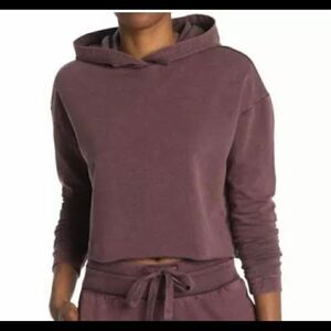 Z By Zella Washed Pullover Crop Hoodie Sweatshirt Purple Claret Large No String